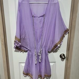 Shiraleah Lavender Sheer Cover-Up with Gold Accents
